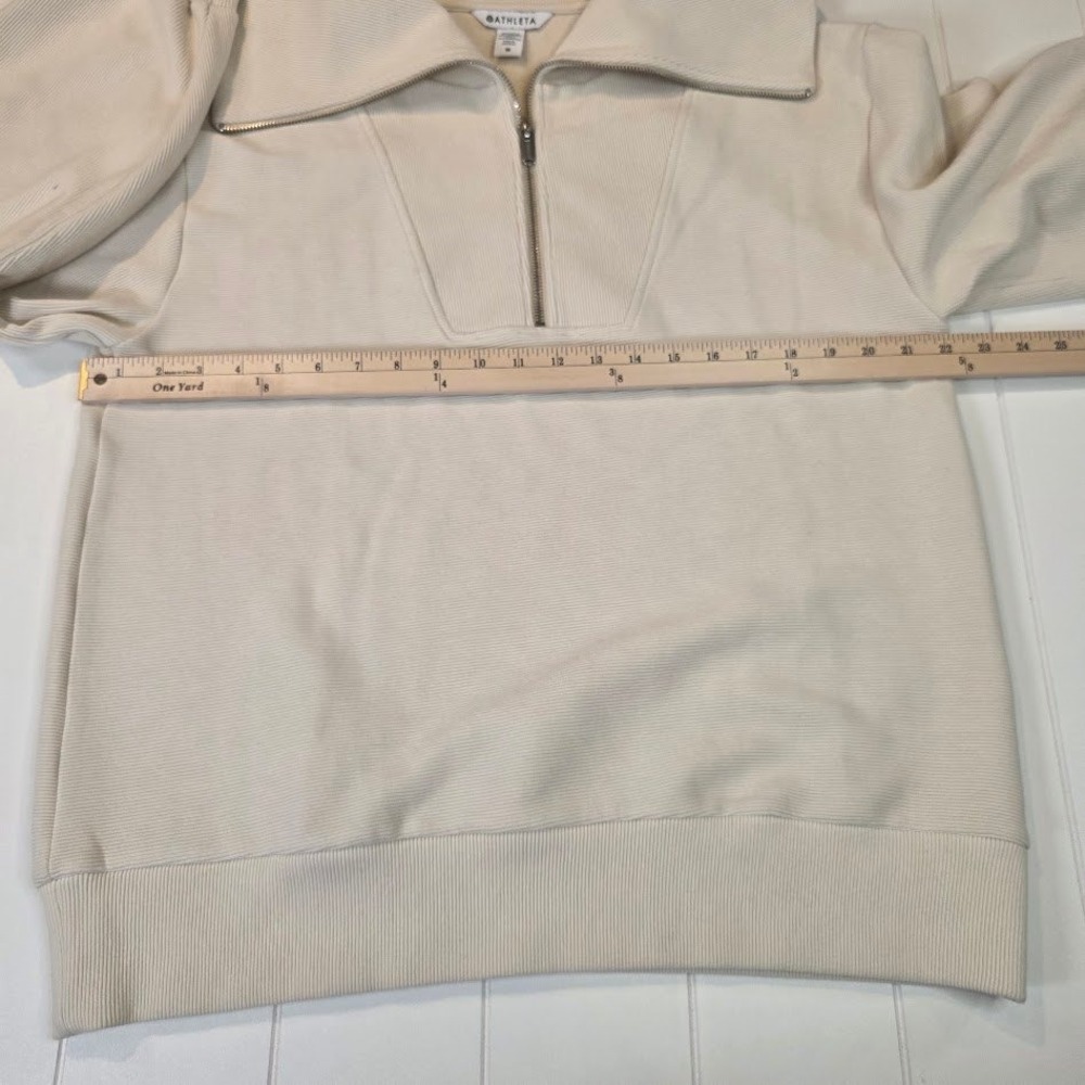 Athleta Women's M Ottoman Rib 1/4 Zip Pullover Sweatshirt Cream 769545 - Picture 8 of 9